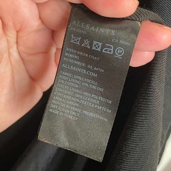 All Saints Wren Biker Coat Black with Leather Buckle Detail Leather Trim 10 - Picture 13 of 13